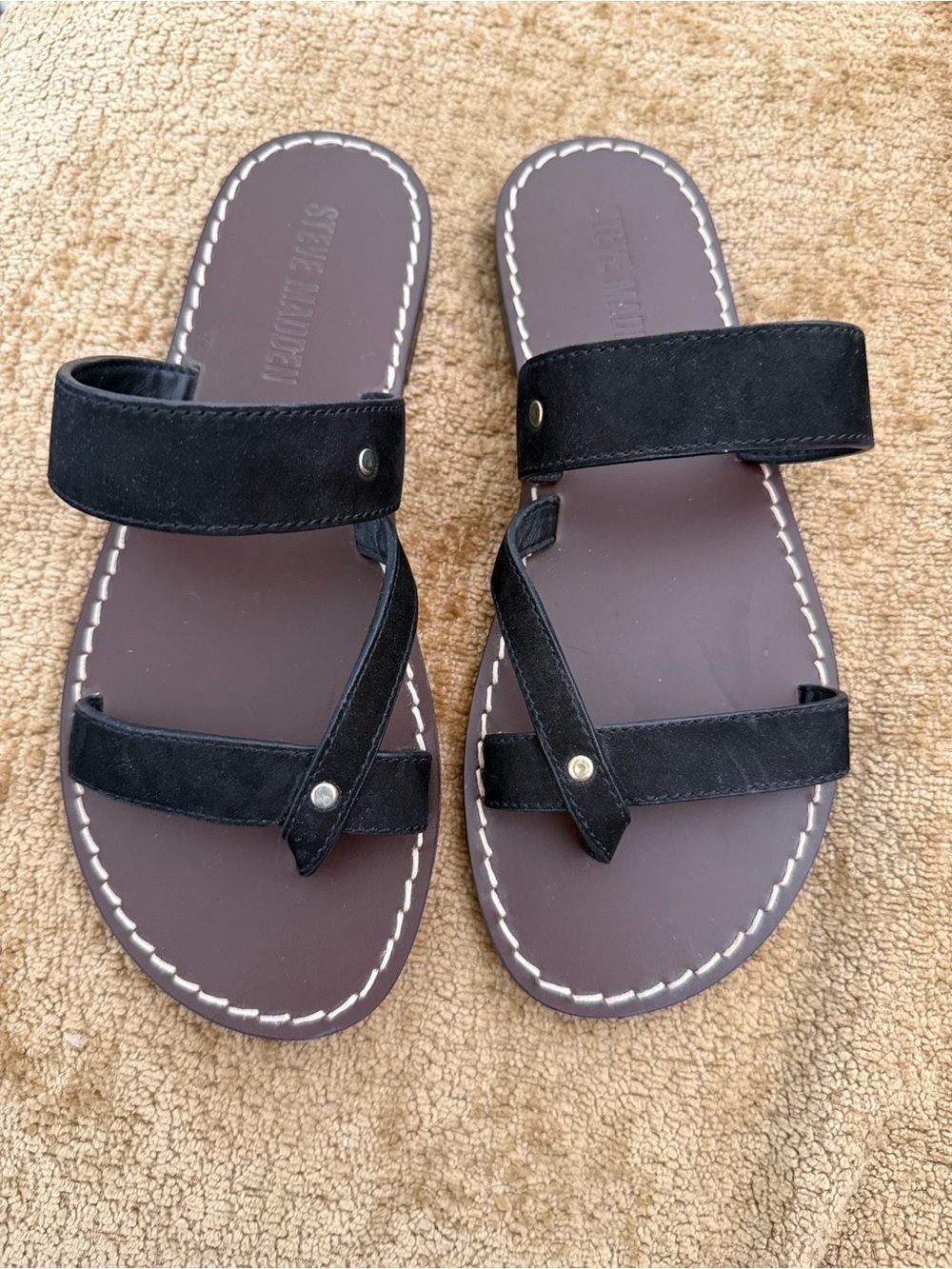 Steve Madden Black Strappy Slide Sandals